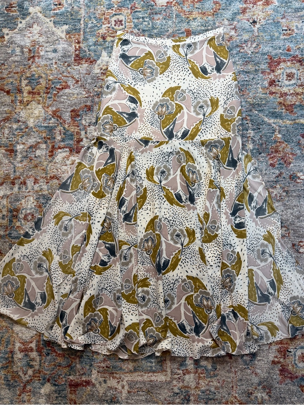 Free People White Dress with Olive Green and Blush Floral Print